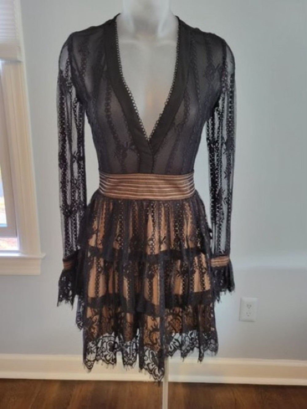 Nasty Gal Black Lace Plunge Dress with lace detail
